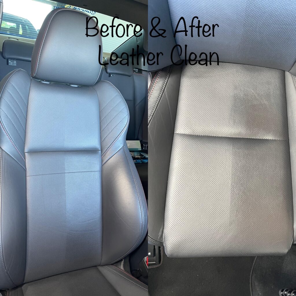 Services - Interior Detail. Before & After of clean leather seats. Shiny side is the dirty side and the matte side is the clean and what leather should look like.